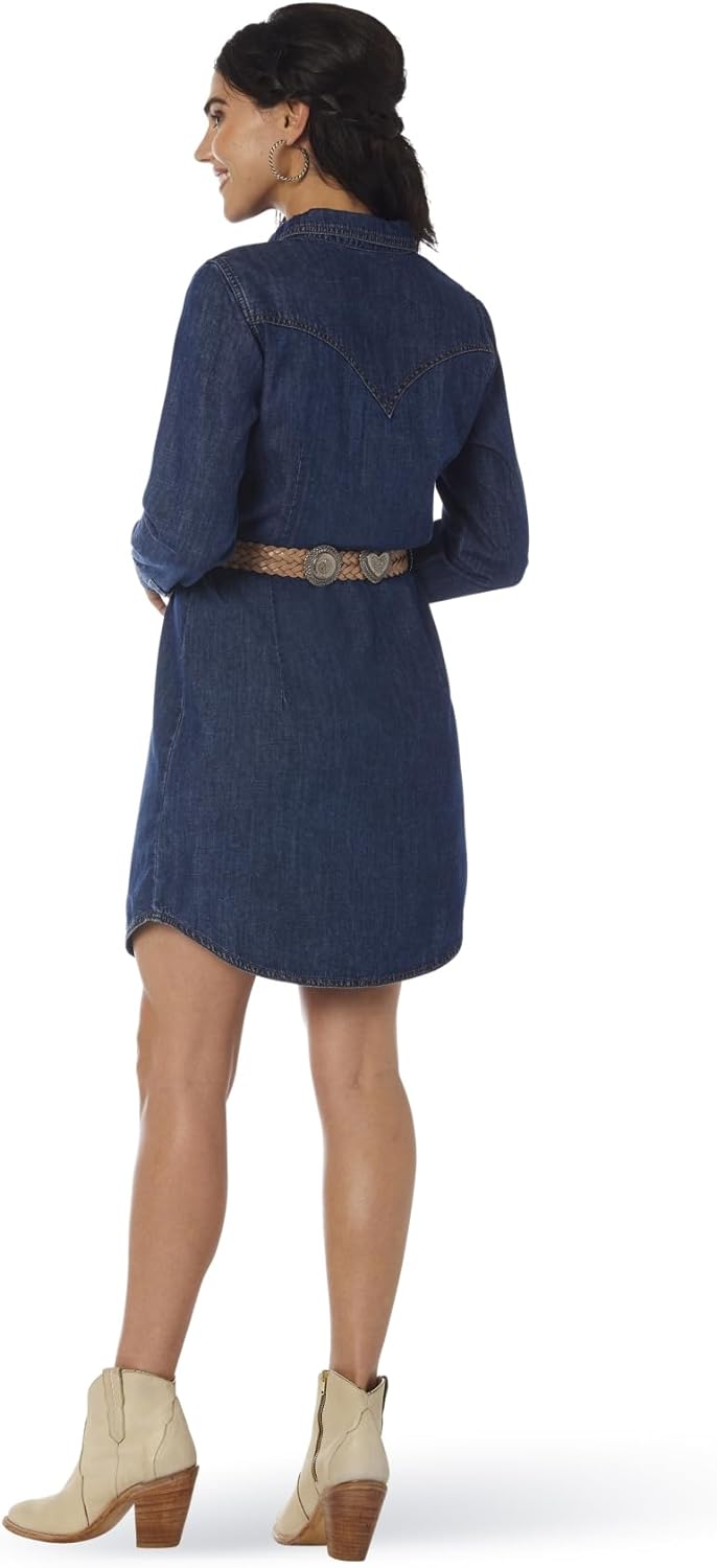 Wrangler Women's Retro Long Sleeve Western Denim Snap Dress