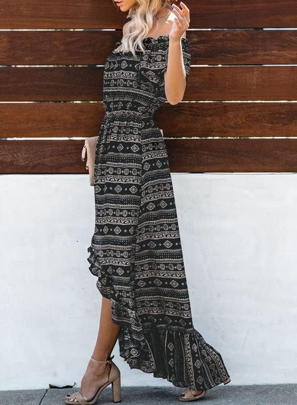Dokotoo Womens 2023 Off The Shoulder Casual Short Sleeve Maxi Dress High Low Solid Cocktail Skater Dresses