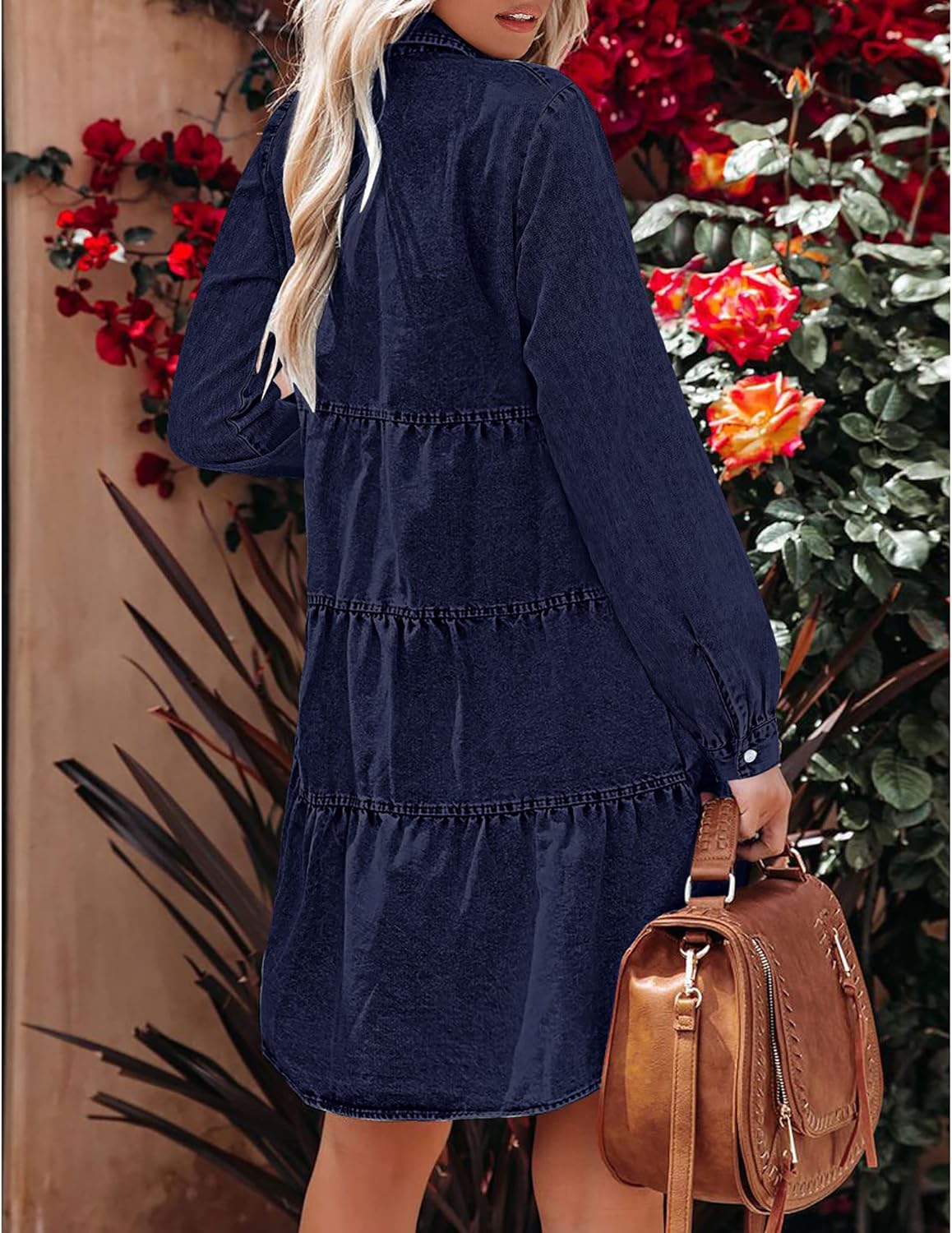 luvamia Denim Dress for Women Babydoll Flowy Cute Jean Shirt Dresses Long Sleeves