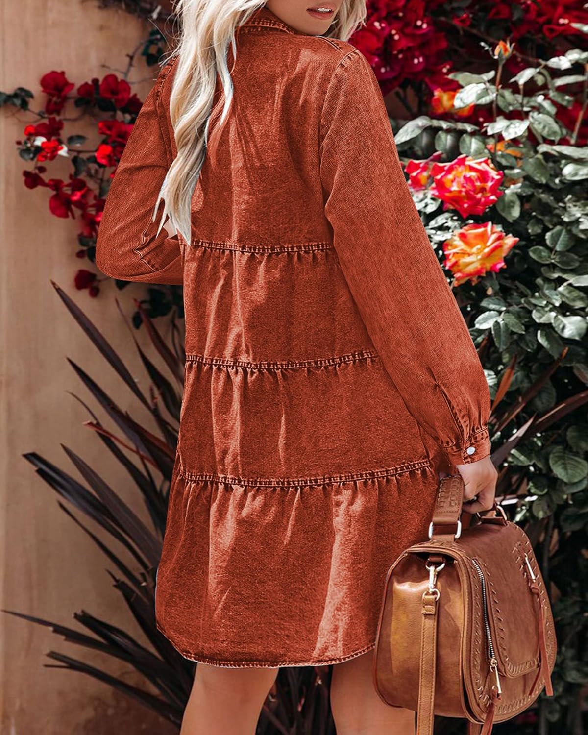 luvamia Denim Dress for Women Babydoll Flowy Cute Jean Shirt Dresses Long Sleeves